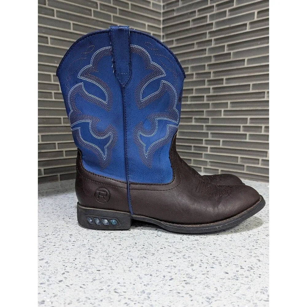 Roper Kids Lightning Light Up Lightup Western Boots Blue Brown Boys Youth Size 2
